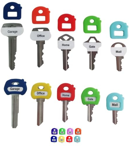 STRETCHEE Key Cap Covers & Tags – 8 Flexible Silicone Key Caps + 16 Writable ID Tags + Free Keyring – One-Size Fits Most Standard Keys – Color-Coded for Quick Key Identification