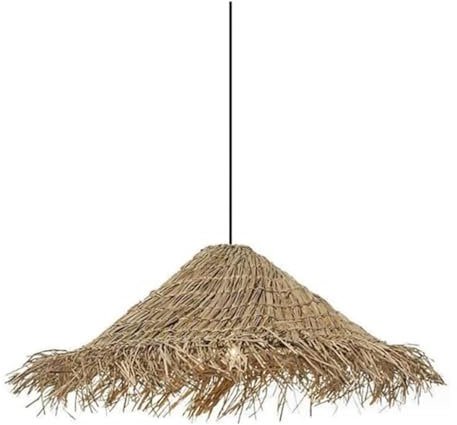 Lustres suspendus en rotin et chapeau de paille créatifs V-intage en bambou et rotin, lampes suspendues au plafond pastorales réglables E27 Compatible with îlot de cuisine, luminaire suspendu de décor