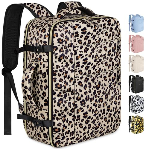 Capolo Reseryggsäck för kvinnor män vattentät bärbar dator ryggsäck flygbolag godkända handbagage ryggsäck väska dator bokväska, Leopard, 15.6 Inch, Reseryggsäck
