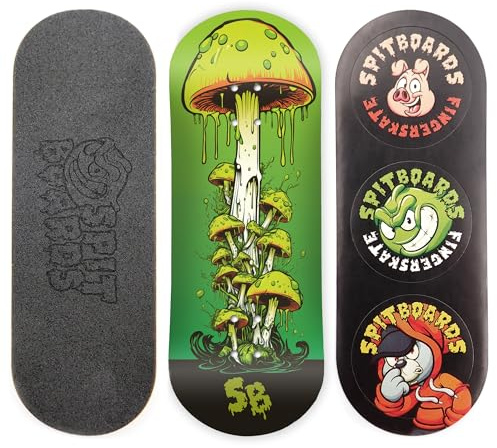 SPITBOARDS Tavola da 34 mm – Real Wood (5 strati) Classic Popsicle Street Shape – Dimensioni: 34 x 96 mm – Single Graphic Deck (Real Wear) – Concave – Green Mushroom
