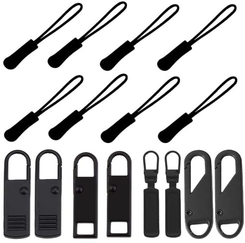Aeuezxx 16 Stück Reißverschluss Zipper Ersatzteile, 8 Reißverschluss Anhänger und 8 Abnehmbares Metall Zipper Pull, Zipper Tag, Reissverschlussgriff, für Geldbörse, Kleider, Jeans, Koffer