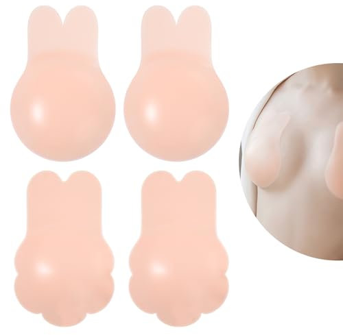 Bra Pasties Nipple Covers with Lift - 2 Pairs Sticky Push Up Invisible Adhesive Bras, Strapless Backless Dress Silicone Bra Pasties Nipple Covers for Women Beige