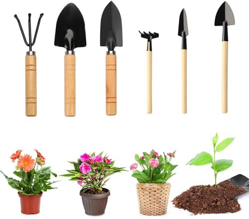 Mini Garden Tools Set, 6Pcs Home Tiny Gardening Kit, Small Shovel Rake Spade Garden Hand Tools Mini Plant Gardens Tools for Small Flower Gardens Plants Care