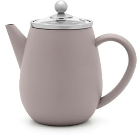 Doppelwandige Teekanne 0.5 Liter - kleine isolierende Edelstahlkanne grau mit Glasdeckel & Tee-Filter Sieb-Einsatz - ideal für lose Teesorten | Doppelwandige Tee Kanne für bis zu 1 Stunde warmen Tee, Teezubereiter mit Glasdeckel und Teesieb, tropffreies Ausgießen