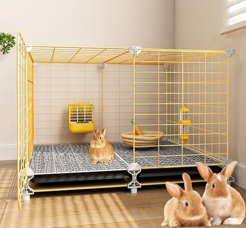Kleintierkäfig, großer Hamsterkäfig mit 360°-Universalrädern, Metall und PP-Material, Meerschweinchenkäfig, Drahtgittervilla (70 x 35 x 39 cm)