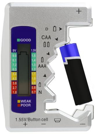 Tester digitale per batteria per tutte le batterie, misuratore di batteria, display LCD digitale, tester universale per batterie AAA, AA, C, 9V, D, N, 1,5 V, piccole batterie a bottone