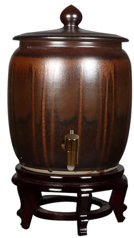 Ceramic rice storage box, Chinese style rice dispenser with lid, ceramic rice dispenser, vintage rice jar, classic food storage porcelain bottle, 15KG (D, capacity) bean, corn, wheat, oatmeal gra