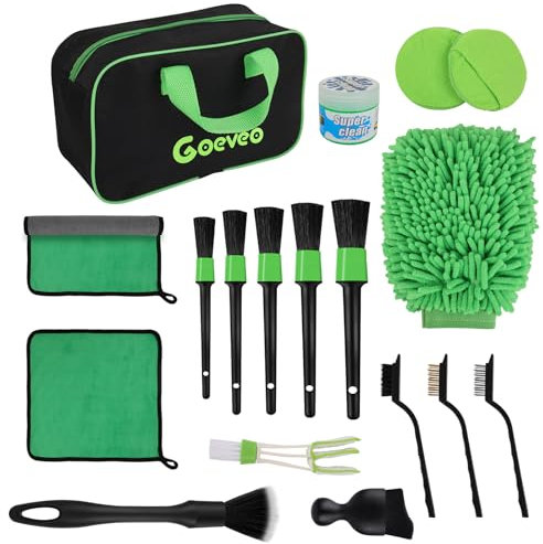 Goeveo 18PCS Car Cleaning Kit, Professional Car Washing Kit for Cleaning Interior, Exterior, Wheels, Dashboard, Upholstery Care, Car Interior Cleaner for Car Owners and Enthusiasts