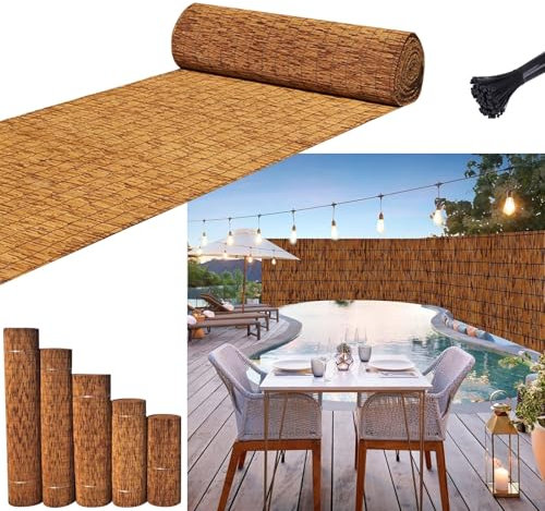 Schilfrohrmatte Balkon Schilfzaun Sichtschutz Für Garten, Handgewebt/Sonnenschutz/Wasserdicht, Natürlicher Bambuszaun Sichtschutz(60x600cm(2.0x19.7FT))