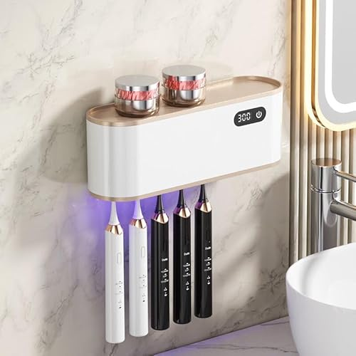 Sterilisator für Zahnbürsten, 1800mAh Wiederaufladbare Zahnbürstenhalter Wand Elektrisch Zahnbürsten Desinfektionsgerät, Zahnbürstenhalter Wand Desinfektion mit Zahnbürste Reinigungs Trocknen (Weiß)