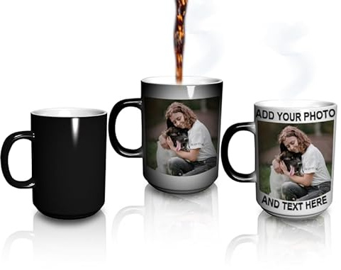 Tasse à café magique personnalisée, couleur changeante, tasse sensible à la chaleur, personnalisable avec n'importe quel texte ou photo, cadeau fantaisie parfait pour la famille et les amis, 443 ml