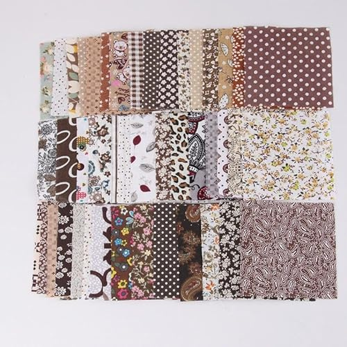 YKAFADE 50 Stück Patchwork Stoffe Paket zum Nähen 10 x 10 cm Bunte Baumwollstoff Set DIY Baumwolltuch Stoffreste Paket Stoffpakete DIY Gewebe Quadrate für DIY Nähmuster Handwerk -Kaffee