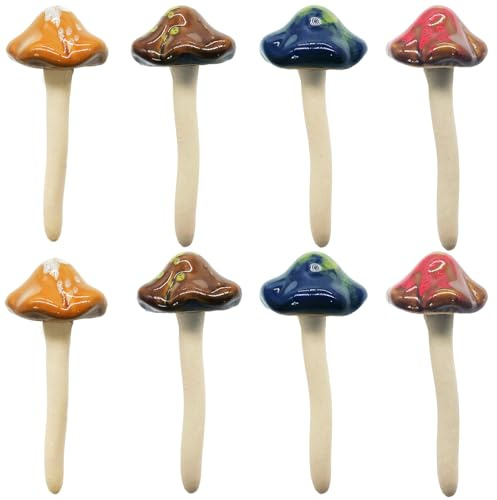 LWINGFLYER Handmade Ceramic Mushroom Garden Ornaments Outdoor Unique Home and Garden Decorations Hand Painted Art Design（8PCS）
