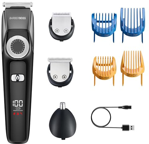 BarberBoss All-in-One-Pflegeset für Männer – Kabelloser Bart- und Haarschneider mit Nasen- und Ohrhaarschneider, wiederaufladbarer Haarschneider für Gesicht und Körper, wasserdicht, USB-Aufladung
