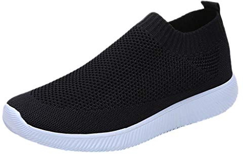 Generiska lätta sneakers dam vita, dam sportskor utan skosnören bekväma platta skor halvskor stickade vandringsskor atletiska löparskor sneakers casual breezeskor körskor, svart, 39 EU