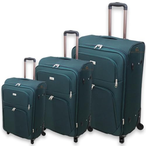 Set 3 Valigie ORMI espandibile Valigia semirigide in tessuto poliestere 4 ruote piroettanti trolley piccolo adatto bagaglio a mano per cabina con compagnie lowcost (Verde)