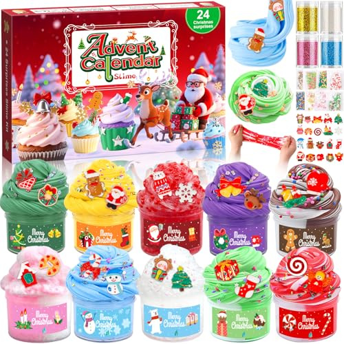 ZHHGOO Calendario de Adviento de Slime 2025 para Niñas y Niños,Calendario Navideño de Slime con Cuenta