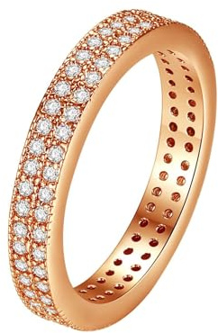 AMDXD Rose Gold Au375 Freundschaftsringe Echt Gold, Zwei Reihen Trauringe mit Diamant, 9K Rosegold Partnerringe Diamantring, Gr.52 (16.6)