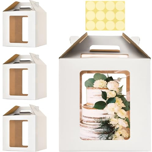 Hzzycaxli 14x14x14 Inch Tall Cake Boxes for Tier Cakes,3pack Large Tiered Cake Boxes with windows, 12in 14in Sturdy Layer Cake Carrier,Disposable Cake Containers