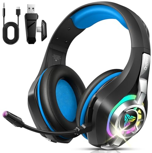 Ordtop 2.4GHz Wireless Gaming Headset for PC, PS5, PS4–Low Latency Bluetooth 5.4 Headset with ENC Noise Cancelling Mic, 7.1 Surround Sound, 40H Playtime, Ultra-Lightweight 276g (Wired Mode for Xbox)