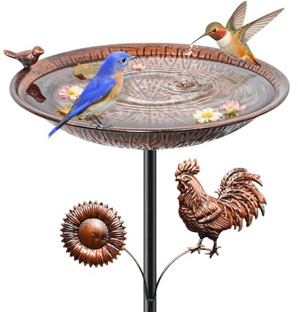 Metall Vogeltränke für den Außenbereich, Vintage Vogeltränke mit Abnehmbarer Futterwanne, leicht zu reinigender Vogelfuttertrichter für den Garten Hof und Rasen als Dekoration (Vintage Braun)