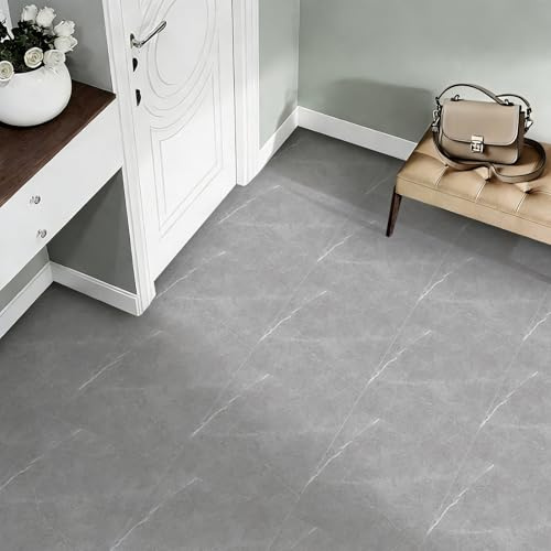 Celestdeco Self Adhesive Floor Tiles,Peel and Stick Marble Flooring 30x30cm,10 Pack Grey Marble Effect Tiles with Thickened Matte Finish,Waterproof for Kitchen Bathroom DIY