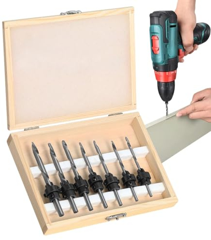 Juego de brocas avellanadas | Herramientas avellanadas en forma de cono para reparaciones, juego de 7 piezas con de almacenamiento, para construcción de muebles, reparación de casa, carpintería