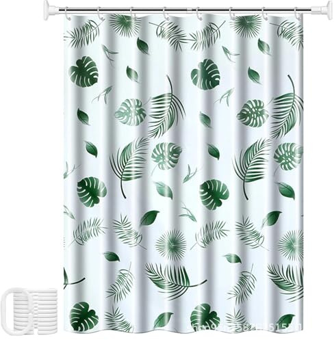 GMBANK Green Leaves Shower Curtain, 180x180cm Waterproof PEVA Bath Curtain | Mildew Resistant PEVA Bath Curtain, Washable Stain-Resistant Bathroom Curtain for Home Bathtub Shower Room Bathroom Decor