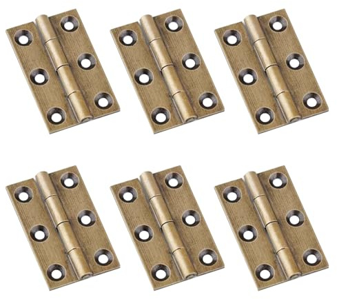 6 Pcs Antique Brass Hinges, Small Hinges for Wood Doors, 1.5 inch Heavy Duty Folding Hinge, Solid Brass Butt Door Hinge with Screws, for Cabinet Cupboard Gate Window Drawer Furniture