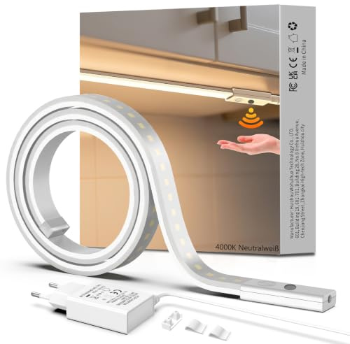 SIBI LIGHTING LED Unterbauleuchte 1M mit Gestensensor 4000K Neutralweiß | Dimmbar Led Leiste, Selbstklebend Flexibel Silikon, 24V Netzteil, 800 Lumen, für Küche, Büro, Schlafzimmer
