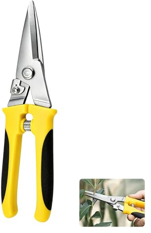 8 Inch Tin Snips Stainless Steel Metal Cutter, Spring Loaded PP Handles, Metal Snips for Sheet Metals, Cardboard, Carpet, Hardware Cloth, DIY Projects(Yellow & Black)