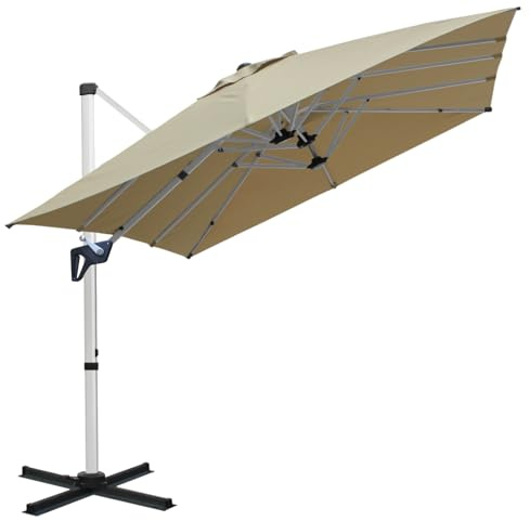 RANSENERS Parasol Déporté 400 x 240 cm Rectangulaire, 12 Baleines, Rotatif 360°, Inclinable 0-90°, Tissu Extra Dick, UV50+, pour Jardin, Terrasses, Cafe, Extérieur (Kaki)