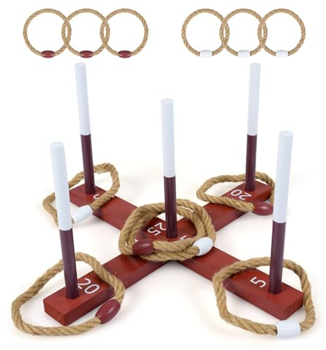 COSTWAY Ringwurfspiel aus Holz | Wurfspiel für Kinder und Erwachsene, Drinnen und Draußen, Partyspiel für Garten Strand Camping