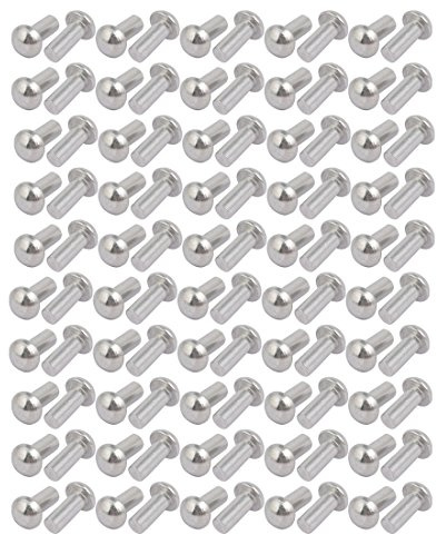 sourcing map 100Pcs Remache Sólido Tono Plata M4 X 10mm Aluminio Tono Plata | Mitad Cabeza Redonda Sujetador, M4 X 10mm, Aluminio, Mitad Cabeza Redonda, Sujetador