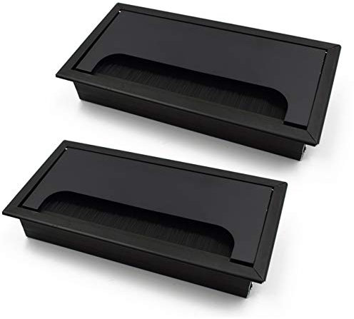 LC LICTOP Kabeldurchführung aus Metall, rechteckig, 160 mm, für Computertisch, Tisch, Schwarz, 2 Stück