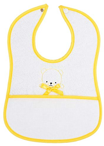 Filet - Lätzchen mit Aida-Tasche zum Besticken, aus Weichem Baumwollfrottee, Druckknopfverschluss, Ideal für Neugeborene und Kleinkinder, 100% Made in Italy, Farbe Gelb