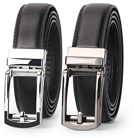 WERFORU Men's Ratchet Belts, 2 Pack Leather Belts for Men Dress and Casual with Automatic Buckle