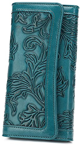 MEITRUE Women's Wallet Leather RFID Blocking Trifold Ladies Purse Embossed long Clutch Card Holder Phone Checkbook Organizer 2214