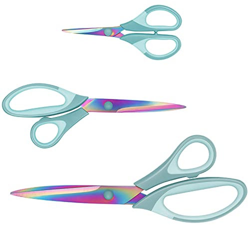Scissors, Sharp Titanium Blades, Soft Grip Handle, Multi-Purpose Scissors Set of 3 Suitable for Families, Office, and School Use, Blue