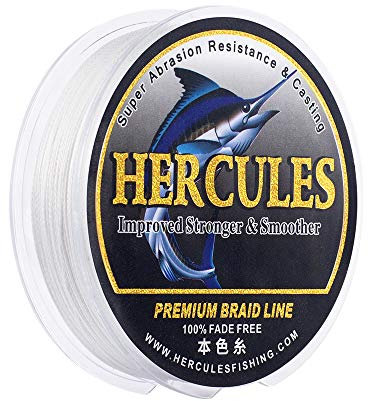 HERCULES Farbechte Geflochtene Angelschnur, 1000m PE Geflochtene Schnüre, 4 Stränge Multifile Angelschnur, 30lb Test für Salzwasser und Süßwasser, Weiß, 30lb, 1000m