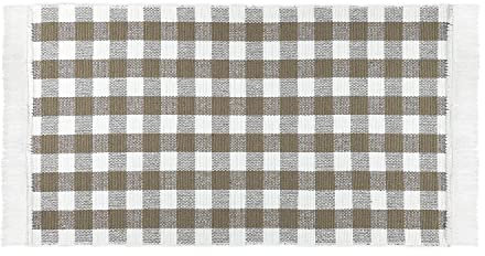 WohnDirect Alfombra de Cocina a Cuadros 50 x 100 cm Beige para la Cocina, el Pasillo, la Sala de Estar • Corredor de Cocina Lavable a máquina • Alfombra Hecha de 100% algodón con Flecos juguetones