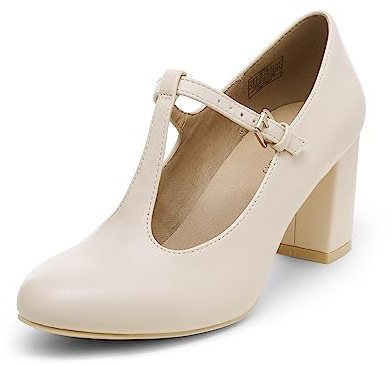 DREAM PAIRS Mary Jane Chunky Heels Wedding Dress Shoes | The classic closed toe design with 2.75 low chunky heels T-strap mary jane pumps