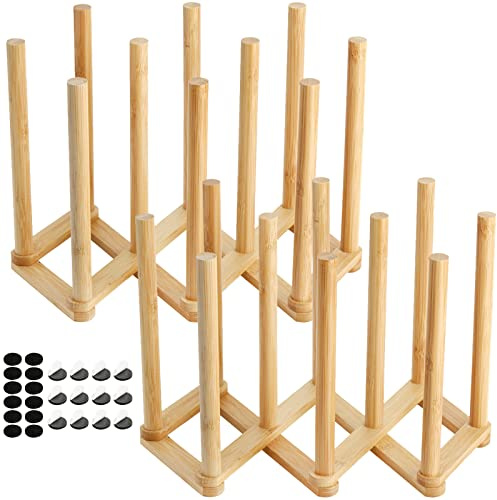 Yesland 2 Pack Wooden Bottle Drying Rack - Retractable Bamboo Dish Drying Rack Plastic Bag Drying Stander Holder for Water Bottles, Dish, Plate, Cup, Book, Pot Lid, Cutting Board, Reusable Baggies