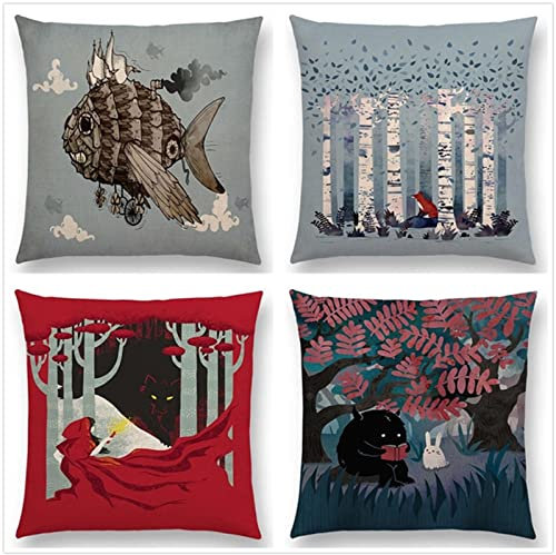 Kissenbezug 40x40cm 4er SetBoho Wohnzimmer Outdoor Deko, Schlafzimmer Zimmer Dekor Kissenhülle Kissenbezüge mit Verstecktem Reißverschluss, Couchkissen, Sofakissen Weinachten Abstrakte Tiere