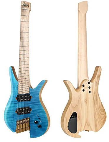 Batking Headless E-Gitarre, 8 Saiten, fächerte Bund Reise Gitarre, Blau