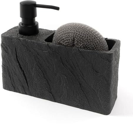 ROCKING GIFTS Dispensador de jabon de Cocina con Estropajo Pizarra Negro