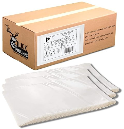 100 Pack 7x10 Shipping Label Sleeves – Clear Self-Adhesive Packing Slip Pouches, Waterproof Packing List Envelopes – Ideal for Shipping Documents, Mailing Labels, Invoices & Packing Slips