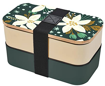 CARRDKDK Boîte à bento double couche pour adulte, motif floral japonais, mignon et kawaii, petit organisateur d'aliments avec vaisselle et lave-vaisselle