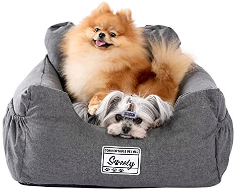 PETEPELA Hundeautositz mit stabil Sicherheitsgurt Weich Hunde Sitzerhöhung Wasserdichter Rutschfester Hundetransportträger für kleine bis mittelgroße Hunde Grau