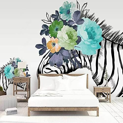 XAONUO Couleur Papier Peint Photo 3D Optique Coloré Fleuri Zèbre Trompe L Oeil | Déco Mural Tableaux Muraux Photo 400X280Cm Mural Décor Motif Poster Géant Stickers Muraux Optique Fond Effet